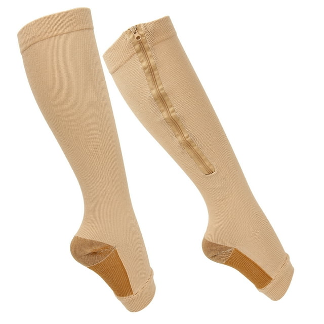 Compression Socks, Zippered Compression Socks Nylon Compact Soft Reusable For Home Travel For Women Black Splicing,Skin Color Splicing