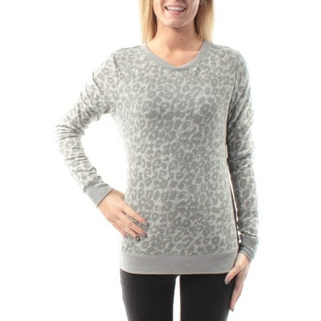 CELEBRITY PINK Womens Gray Animal Print Long Sleeve Jewel Neck Top  Size: