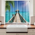 thumbnail image 2 of Ambesonne Tropical Kitchen Curtains, Dock and Palm Leaves Art, 55"x39", Persian Blue Almond Tan, 2 of 3