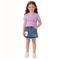 thumbnail image 2 of Xijirk Girls' 2-Piece Summer Outfit Letter Print Short Sleeve T-Shirt & Fra Yearsed Denim Skirt Set,2-3 Years, 2 of 3