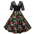thumbnail image 4 of CEHVOM Robe de Fête Vintage à Manches Courtes et Col Rond pour Femmes de Noël, 4 of 8
