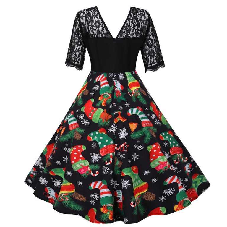 Abcnature Women's 50s 60s Vintage V-Neck Cocktail Swing Dress, Christmas  Party Dress, Plus Size M - Walmart.com