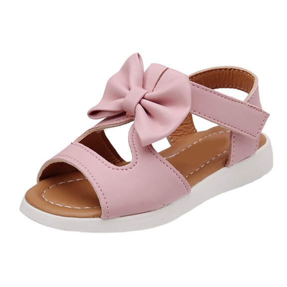 Zwiiyzr Girls Sandals Open Toe Cute Flats Dress Sandals Bow Non-Slip Hollow Out Strappy Summer Shoes Toddler/Little Kid/Big Kid Pink