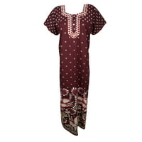 Mogul Womens Cotton Printed Maxi Dress Short Sleeves Night Wear Evening Comfy Sleepwear House Dress Caftan L
