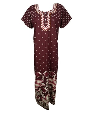 Mogul Womens Cotton Printed Maxi Dress Short Sleeves Night Wear Evening Comfy Sleepwear House Dress Caftan L