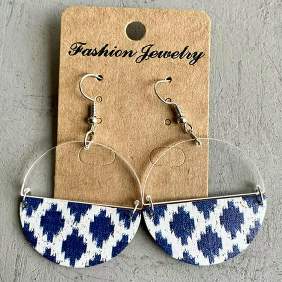 Cutout Clear Acrylic Half Round Semicircle AZTEC Tribe Wood Statement Earrings