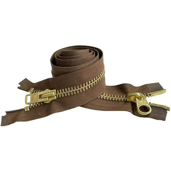 YKK #10 Extra Heavy Duty Brass Light Brown Parka"2-Way" Dual Separating Jacket Zipper - Color: Light Brown #568 - Made in The United States (1 Zipper Per Pack) (26" Inches)