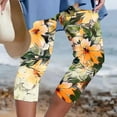 thumbnail image 4 of Mrat Cropped Yoga Pants for Women Beach Capris Legging Stretchy Pants High Waisted Lightweight Capris Floral Print Workout Jogging Tights S-13 Yellow L, 4 of 5