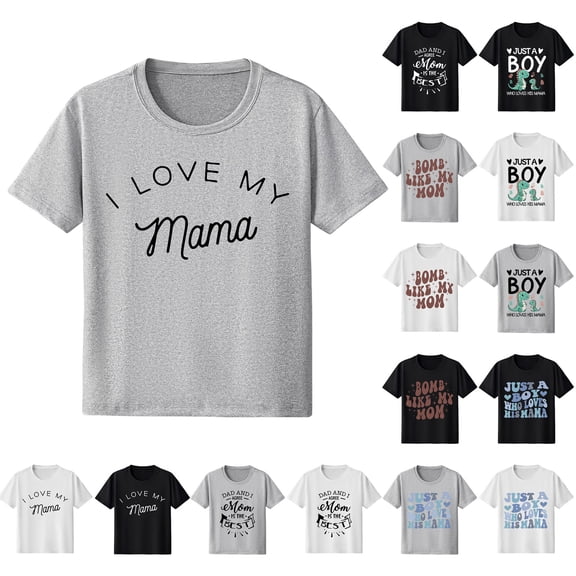 Faraee Mothers Day Shirt for Kids Toddler Boys Girls Letter Print Short Sleeve T-Shirt Crewneck Casual Basic Tee Tops Black 2-3 Years