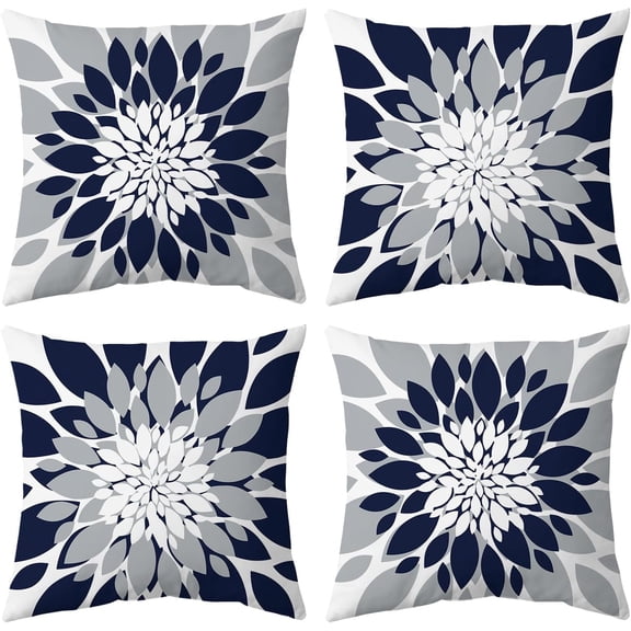 Pack of 4 Outdoor Waterproof Pillow Covers 18x18 Decorative Outdoor Throw Pillows Garden Square Cushion Cases for Patio Furniture, Couch, Tent Sunbrella, Bench, Navy Blue Grey