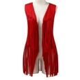 thumbnail image 4 of Odeerbi Cardigan Vest for Women Autumn Winter Suede Ethnic Sleeveless Tassels Fringed Vest Cardigan Red, 4 of 9