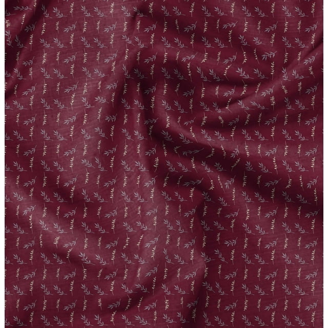 Soimoi Red Moss Georgette Fabric Leaves Leaves Print Sewing Fabric Yard 42 Inch Wide