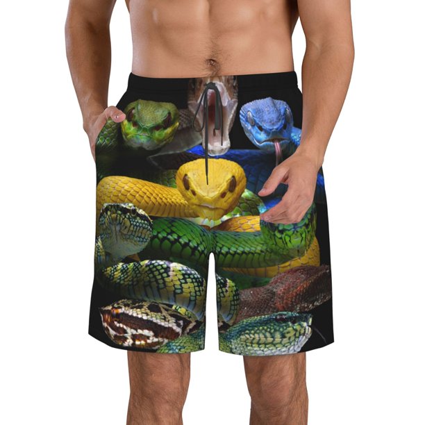Fotbe Colorful Viper Snake Trajes de Baño Estampados para Hombre, Shorts de Verano de Secado Rápido, Ropa de Playa, Bañadores-Large