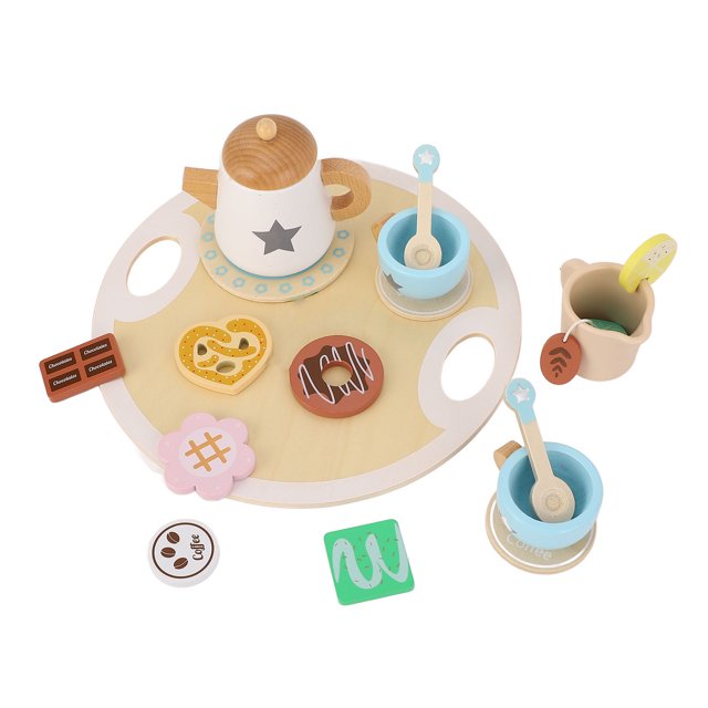 Pretend Wooden Tea Set, Early Learning Bright Color Enhance Social Skills Wooden Teapot Tea Cup Set Role Playing for Little Girls