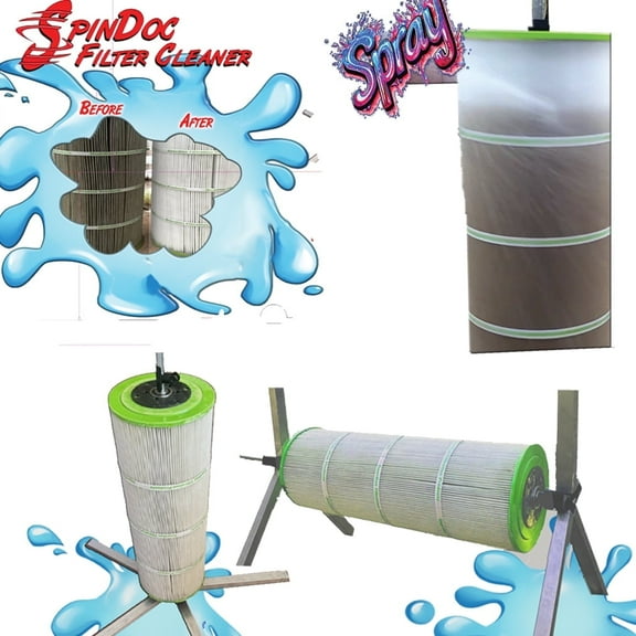 SpinDoc Filter Cleaner for 3, 4 or 6 inch Swimming Pool Cartridges Bridge Cutters Tornado Cyclonic Spinner Action Cleaning Maintenance Pump Equipment Above in Ground