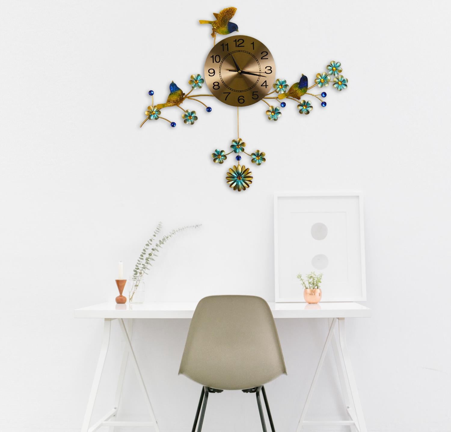 Three Star Import & Export YC1090 24 x 22 in. Wall Clock with 3 Birds & Pendulum