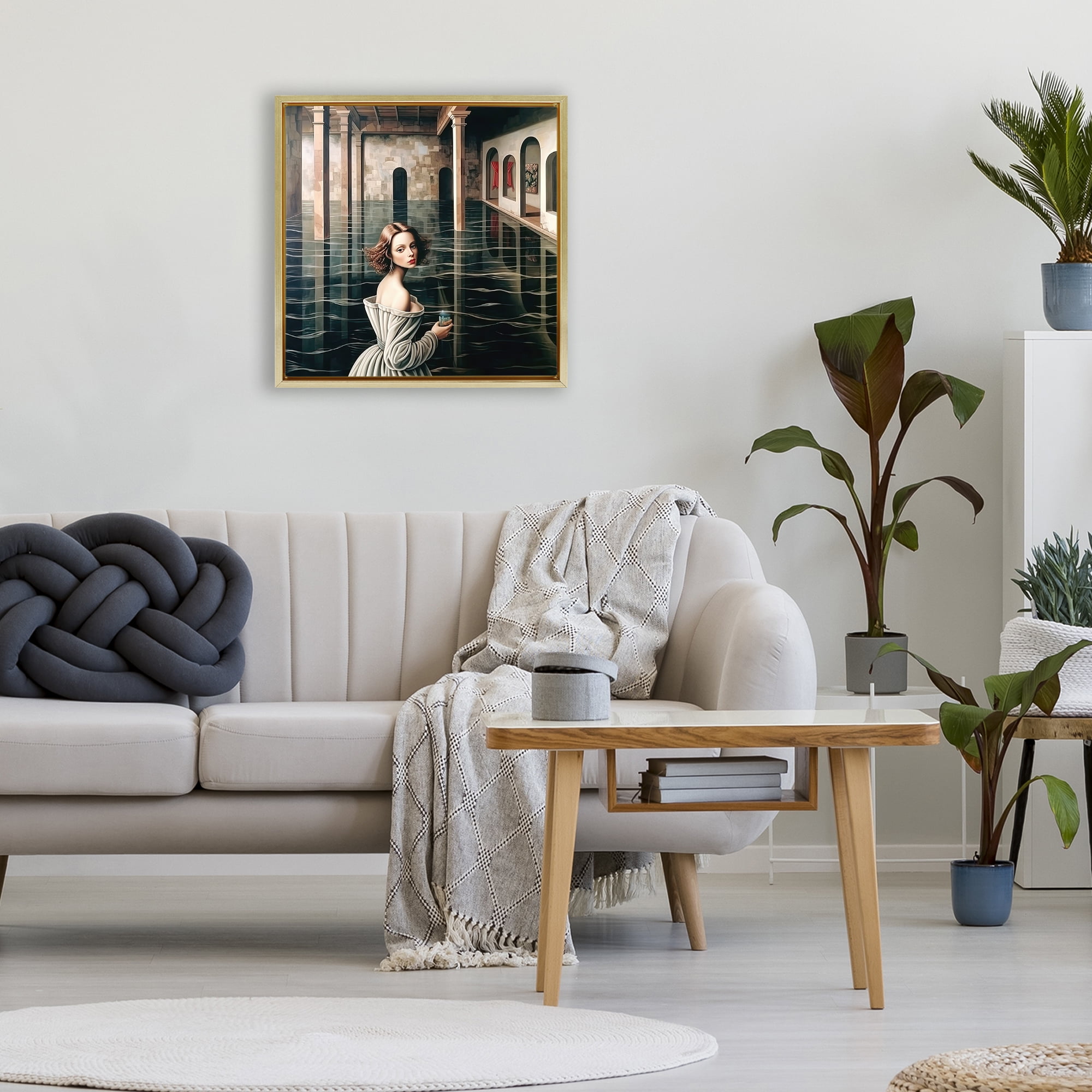 Portal Of Reflections Gold Framed Floater Canvas Wall Art, design by Sasha