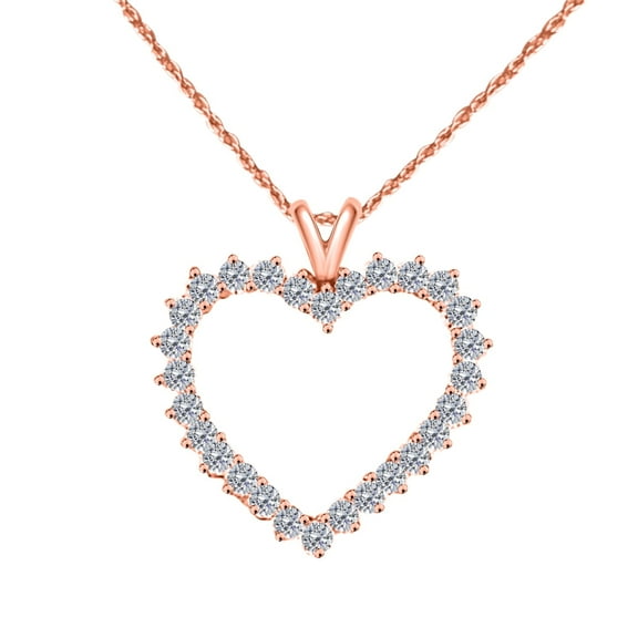 MauliJewels 2 Carat Lab Created Diamond Heart Pendant Necklace for Women in 10K Rose, White & Yellow Gold with 18 Inch Silver Chain, 4-Prong Setting