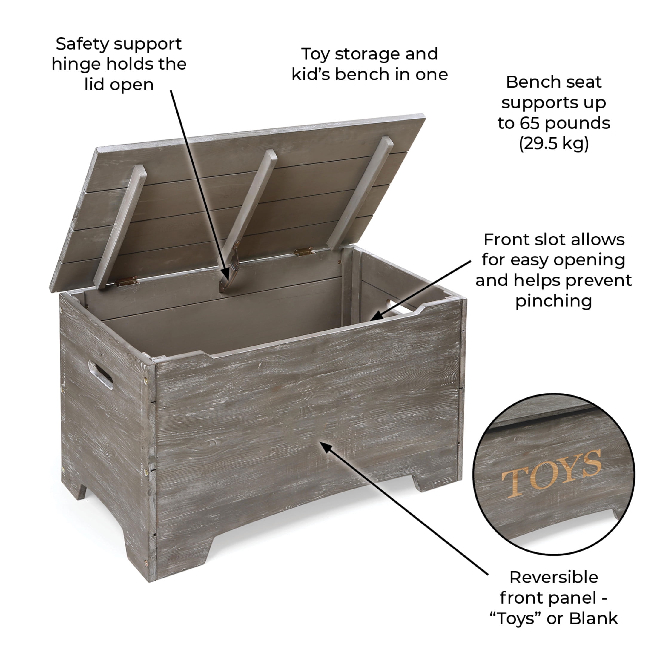 Badger Basket Children's Solid Wood Rustic Toy Box 3.3 Cu ft. - Vintage Gray