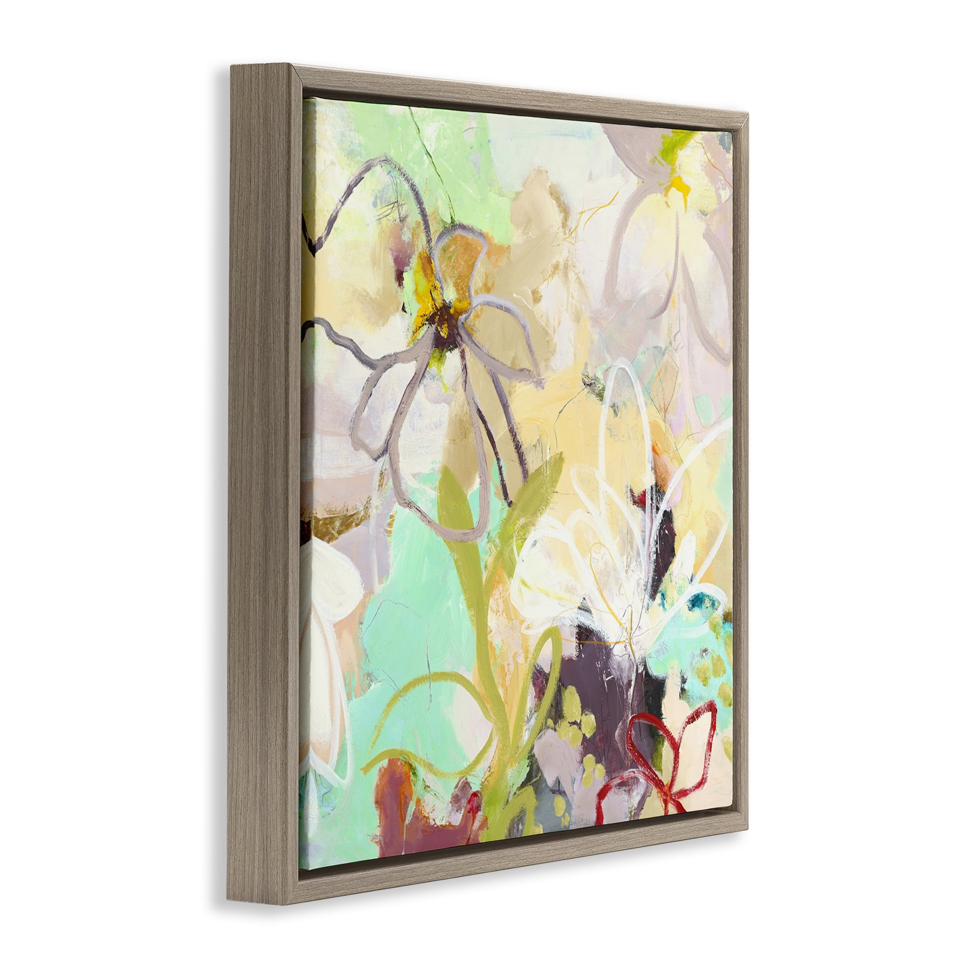 Last Days Of Spring Abstract Brown Framed Floater Canvas Wall Art, design by Design Fabrikken