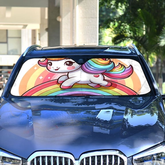 A Unicorn on Rainbow Automotive Front Car Windshield Sun Shade Reflector Foldable for Front Fit for Cars Truck SUVs