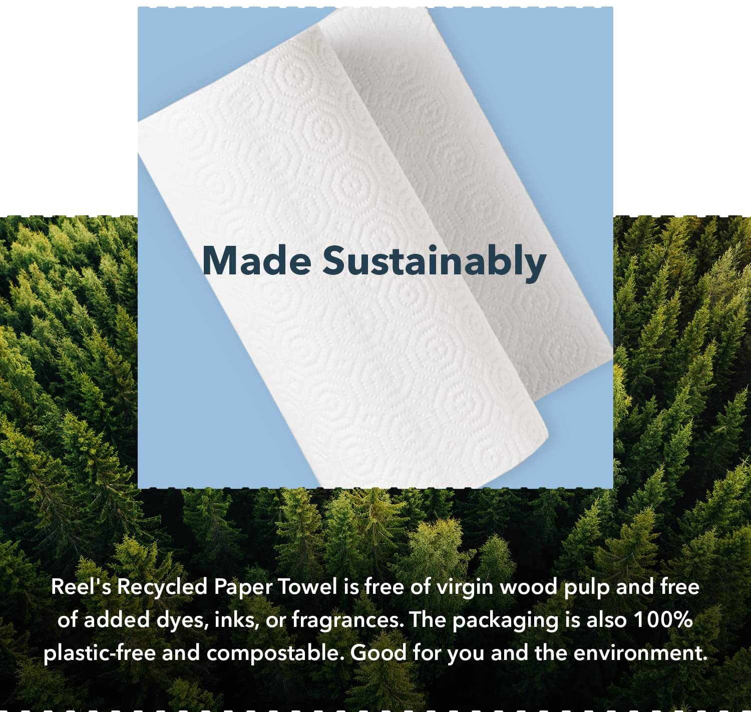 Reel Recycled Paper Towels, 12 Rolls, 2-Ply, Eco-Friendly, Hypoallergenic,  135 Sheets Per Roll 