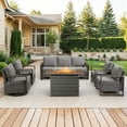 thumbnail image 3 of Bellefurn Luxury 6 Pieces Patio Furniture Sets with 41” Propane Fire Pit Table,Rattan Outdoor Deep Seating Conversation Set with 4 Swivel Glider Patio Chair and Rattan Sofa for Porch Backyard Balcony, 3 of 15