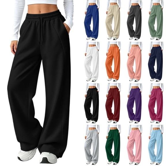 Camleand Women’s Wide Leg Sweatpants High Waisted Baggy Flared Pants Drawstring Athletic Joggers Casual Straight Solid Color Loose Casual Wide Leg Pants Khaki XXL