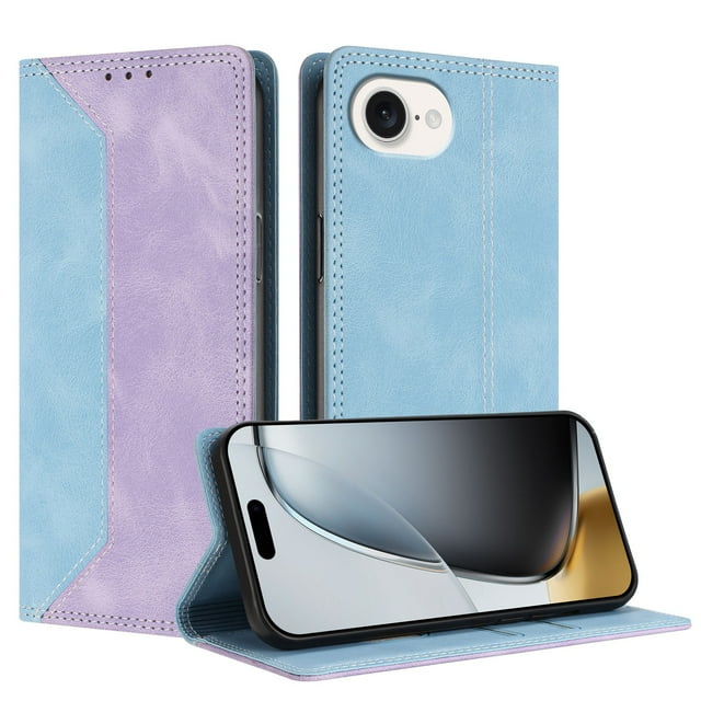 Funda FOXDOCK para iPhone 16e de Cuero Premium Bicolor con Ranuras RFID, Carcasa Tipo Billetera Antigolpes y Soporte Plegable