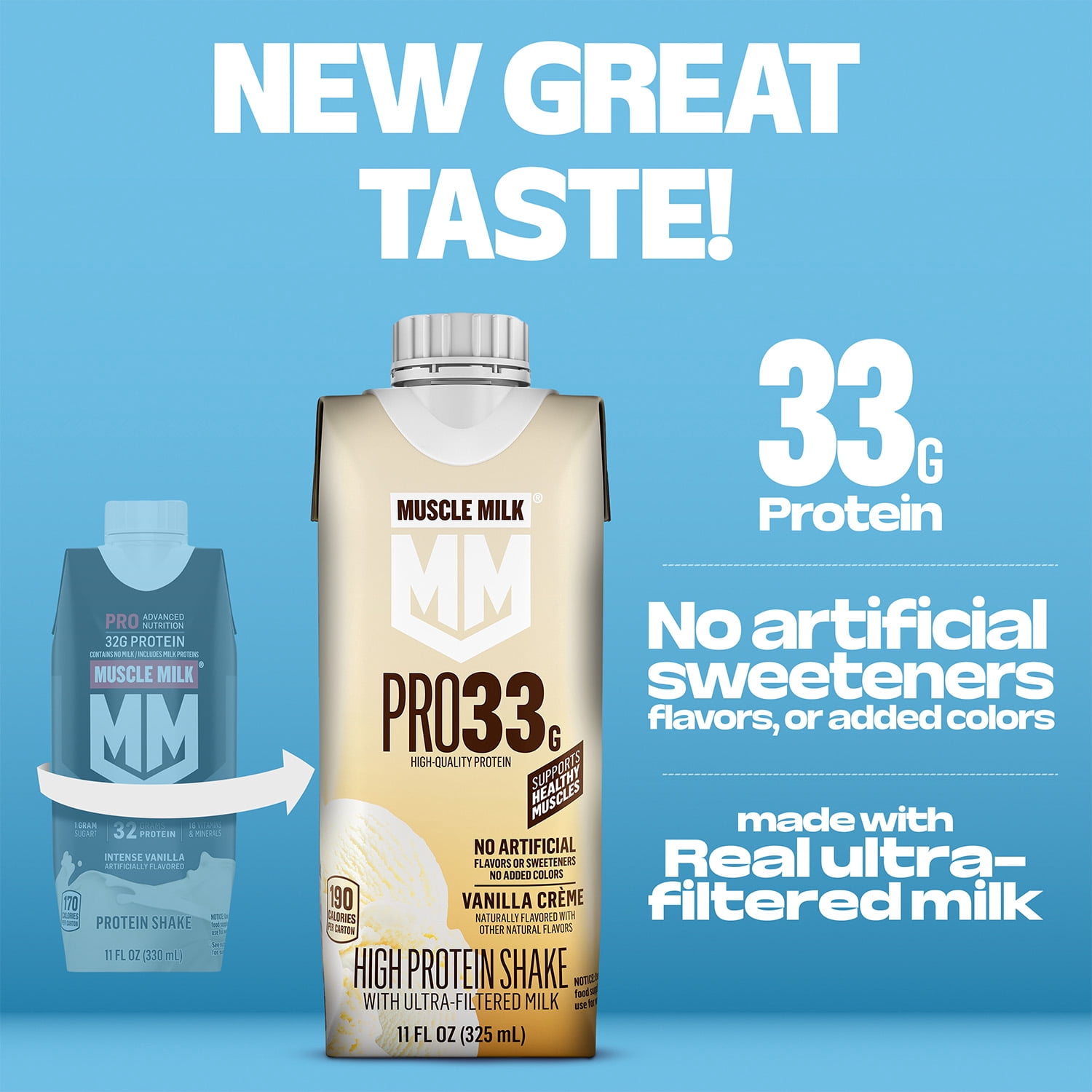 Muscle Milk Pro 33g High Protein Shake Ultra Filtered Milk, Vanilla Creme, 11 fl oz, 4 pack