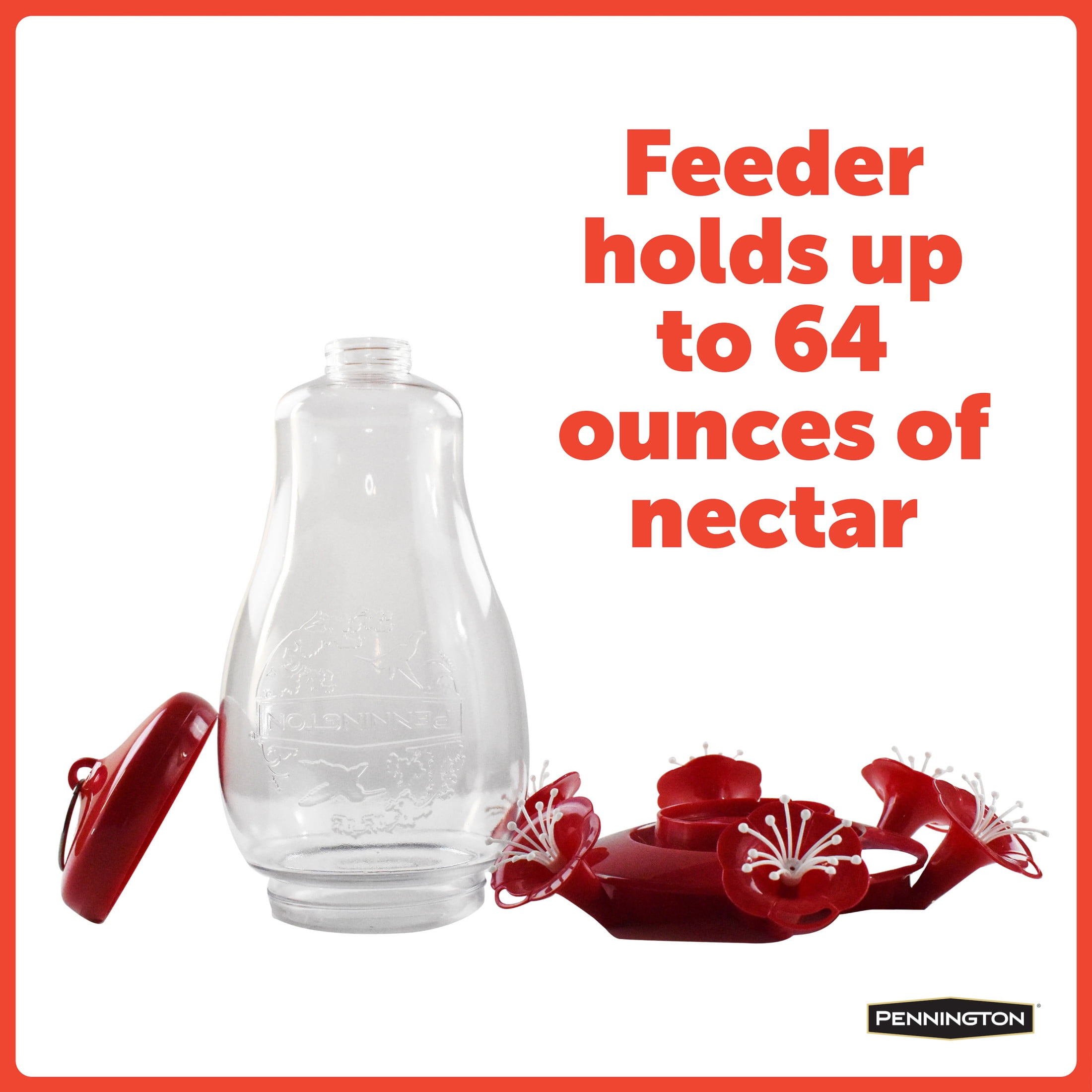 Pennington Large Plastic Red Hummingbird Bird Feeder, 64 oz. Capacity