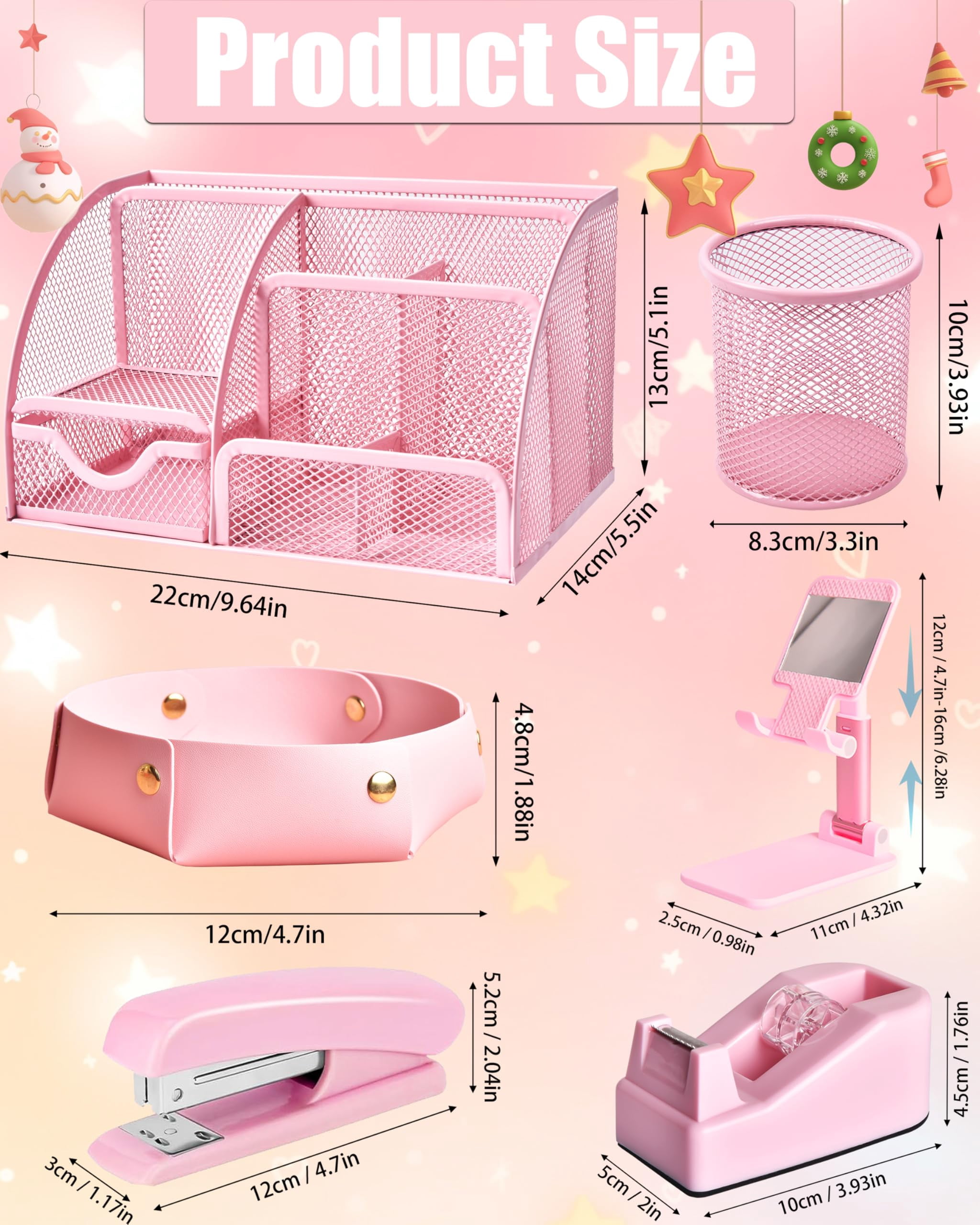 24 Piece Pink Desk Accessories Set, Office Supplies and Organizers with Tape Dispenser, Stapler, Staple Remover, and More, Gift Box Packaging