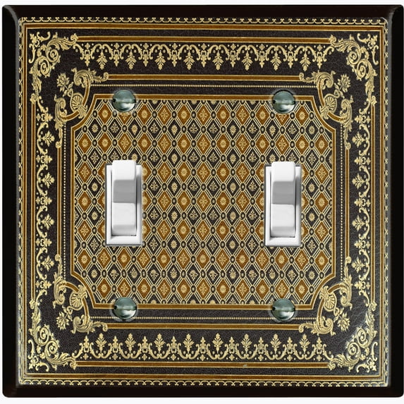 Metal Light Switch Plate Cover Elegant Victorian Rhombus Black Brown Frame FRA055