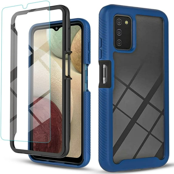 Circlemalls Case for Samsung Galaxy A03S, Glass Screen Protector, 12 Feet Drop Test Shockproof Transparent Cover-Blue