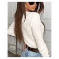 thumbnail image 2 of Solid Color Womens Long Sleeve Sweater Scoop Neck Button Up Fitted Pullover Shirts Tops, 2 of 4