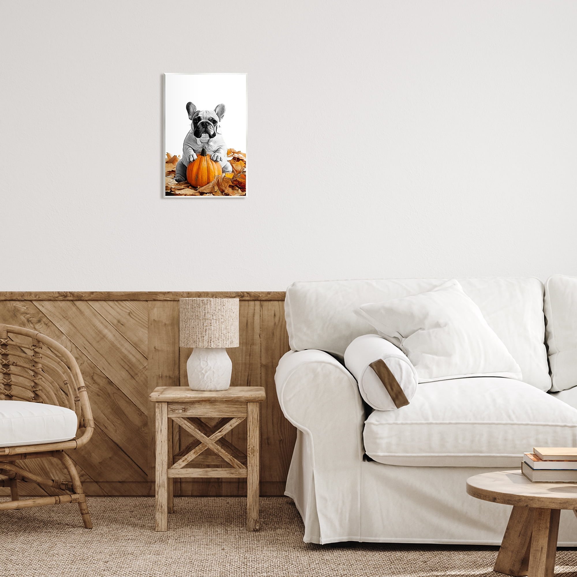 Stupell Industries Puppy with Fall Pumpkin Holiday Painting Unframed Art Print Wall Art, 10 x 15