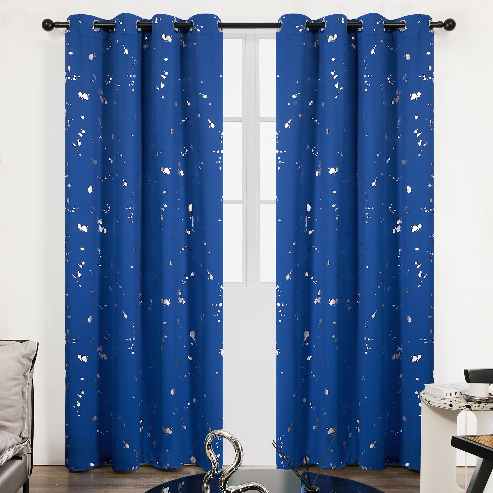 Width x Length Deconovo Eyelet Curtains Thermal Insulated Curtains Gold Constellation Printed Curtains for Bedroom Royal Blue 52 x 63 Inch Blackout Curtains 2 panels 