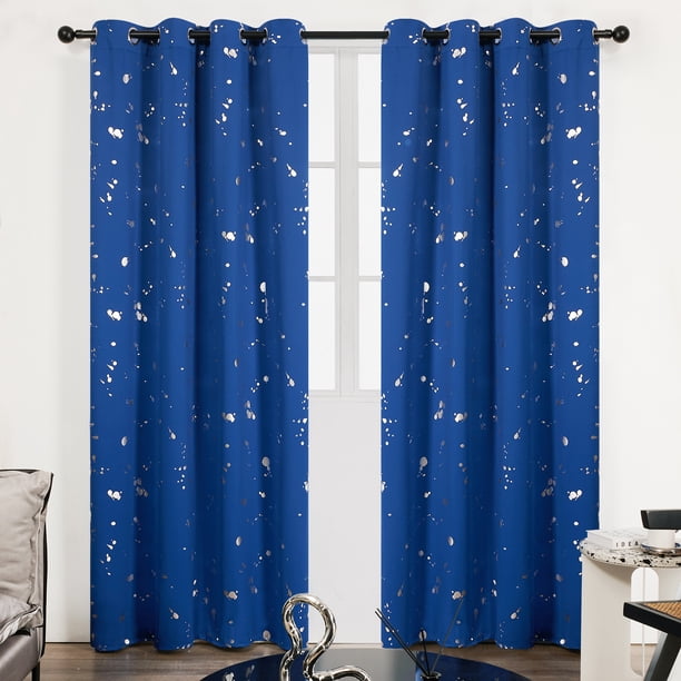Deconovo Blackout Curtains for Bedroom, Silver Dots Printed Pattern ...