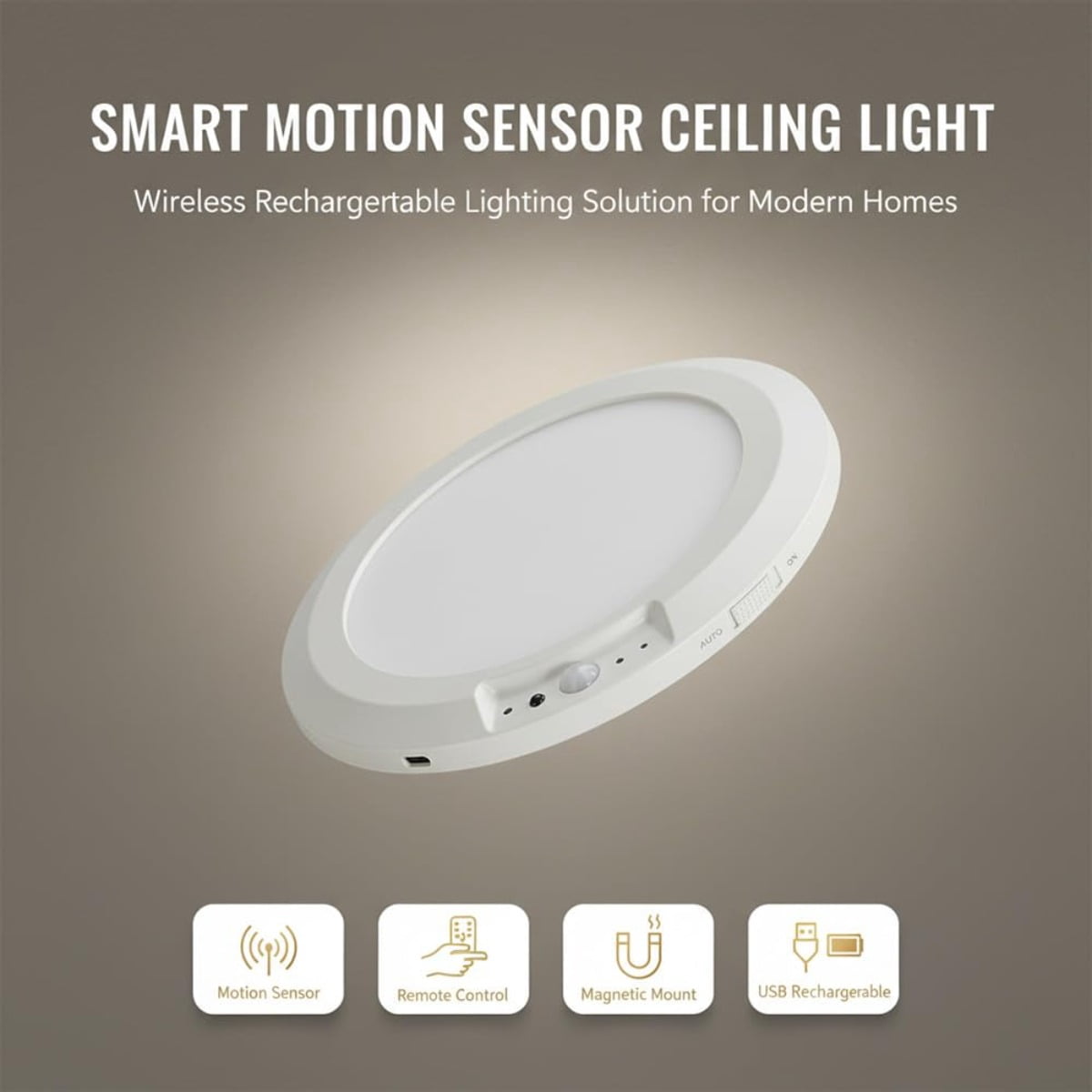 Rechargeable Ceiling Light with Remote: Motion Sensor, 3 Color Temps, Battery Operated, No Wiring