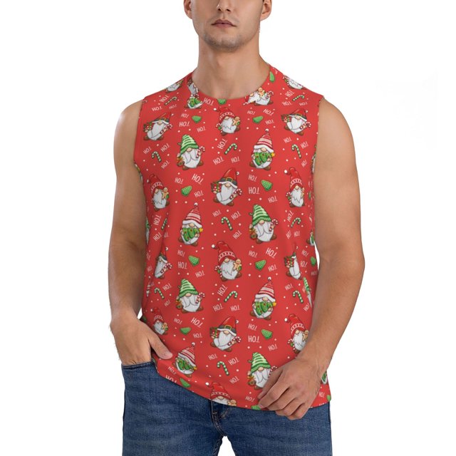 Fotbe merry Christmas gnome Men's Camiseta sin Mangas Estampada para Hombres, Playera Casual para Gimnasio, Entrenamiento, Playa-Large