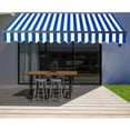 thumbnail image 1 of ALEKO Auvent de Terrasse Résidentiel Rétractable à Cadre Noir Motorisé 13 X 10 Pi, Couleur Rayée Bleue et Blanche, 1 of 9