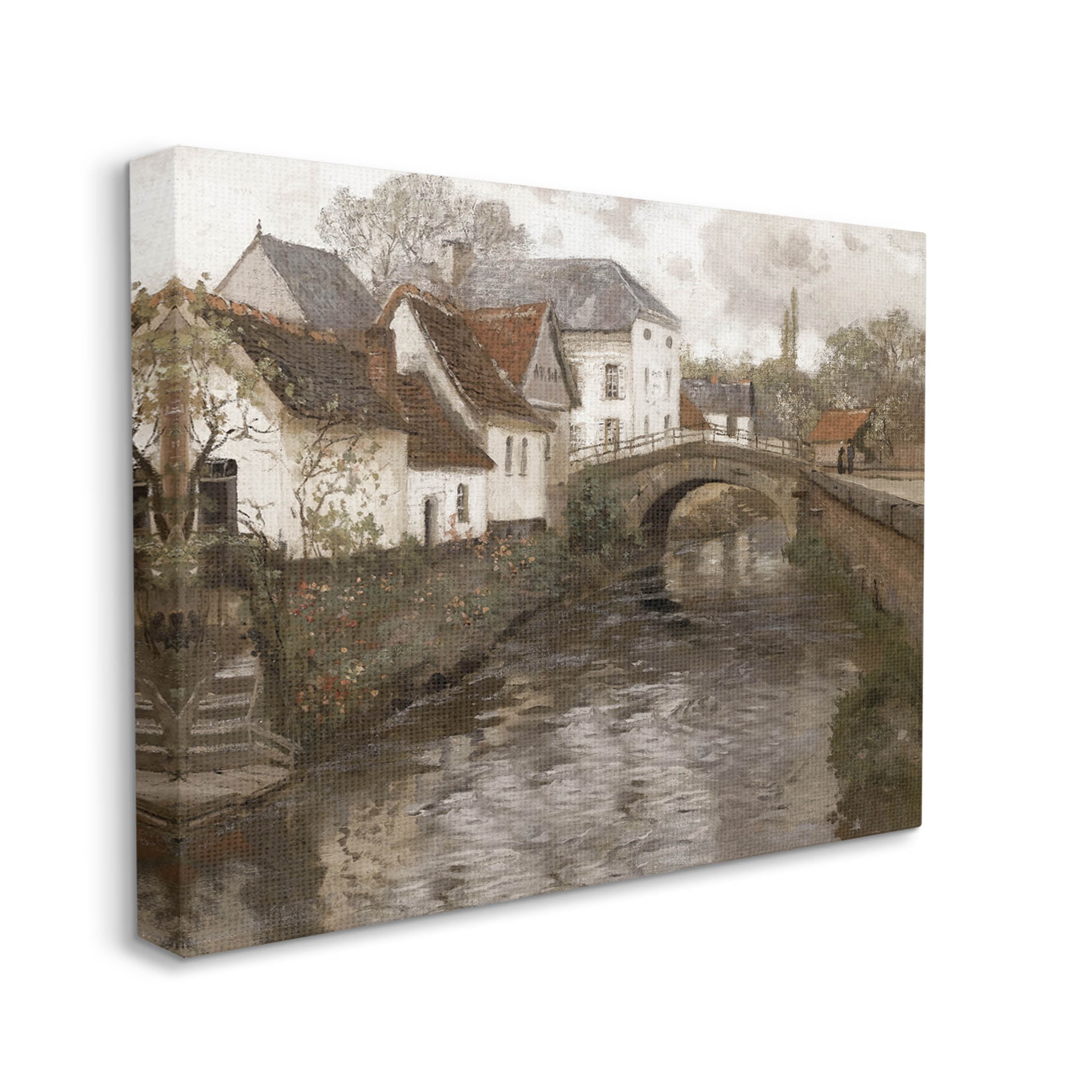 Classic Canal Neighborhood Scenery Landscape Painting Gallery Wrapped Canvas Print Wall Art