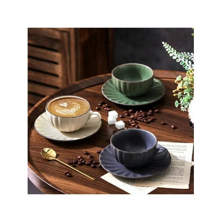 

8 Oz Ceramic Cappuccino Cup Set with Saucer – Vintage Espresso & Latte Macchiato Cups Perfect for Coffee Party Cafe & Home Use