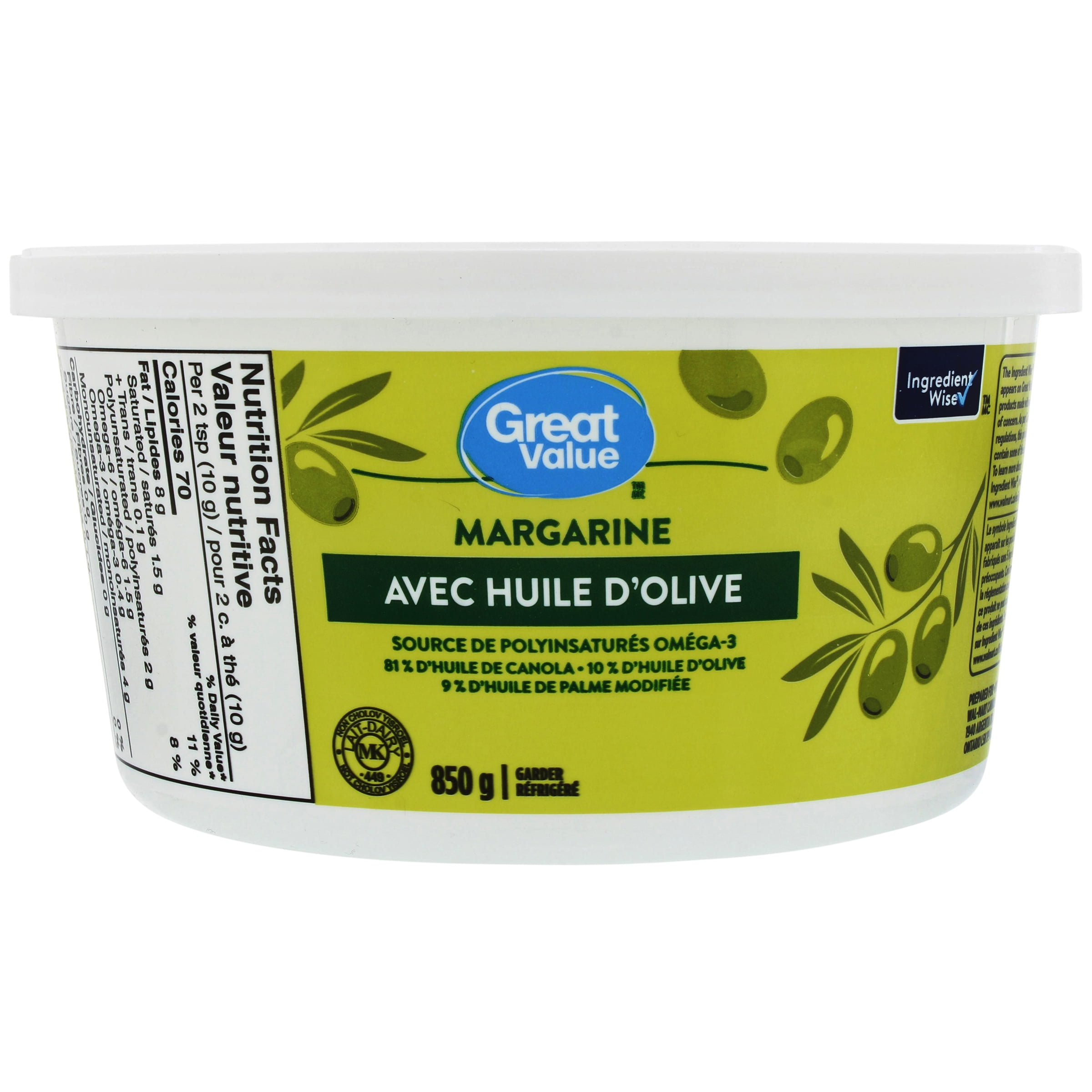 Margarine avec huile d’olive Great Value 850 g