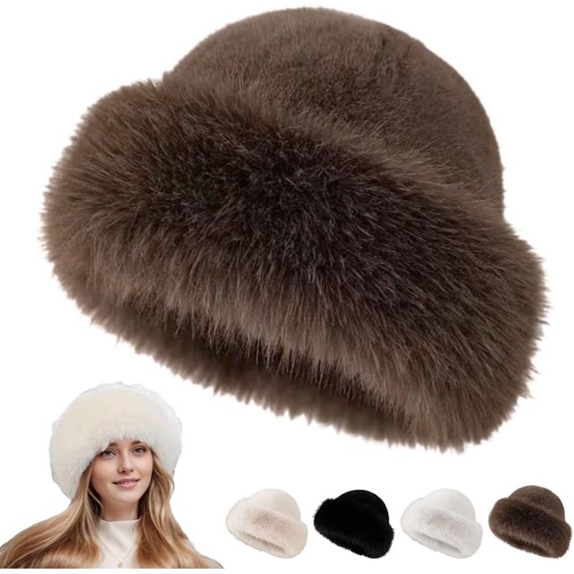Womens Winter Faux Fur Bucket Hat, 2026 New Fluffy Furry Warm Hat, Soft Plush Fisherman Cap for Cold Weather