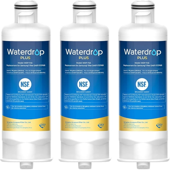Waterdrop Plus DA97-17376B Water Filter, Replacement for Samsung® HAF-QIN/EXP, DA97-08006C, NSF/ANSI 401&53&42&372 Certified Refrigerator Water Filter, 3 Filters (Package may vary)