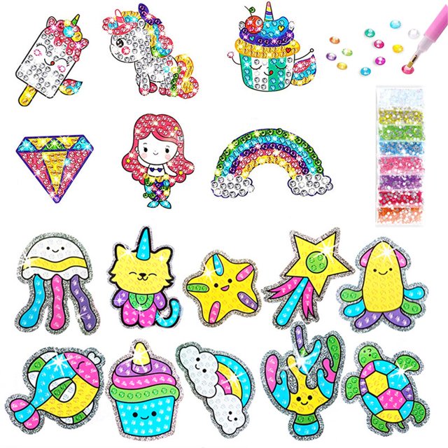 Laser Diamond Painting Kit Big 5D Gems Art Crafts for Girls Boys Best Tween Gift Ideas Chidlren Create Own Cartoon Stickers heqiyong LED