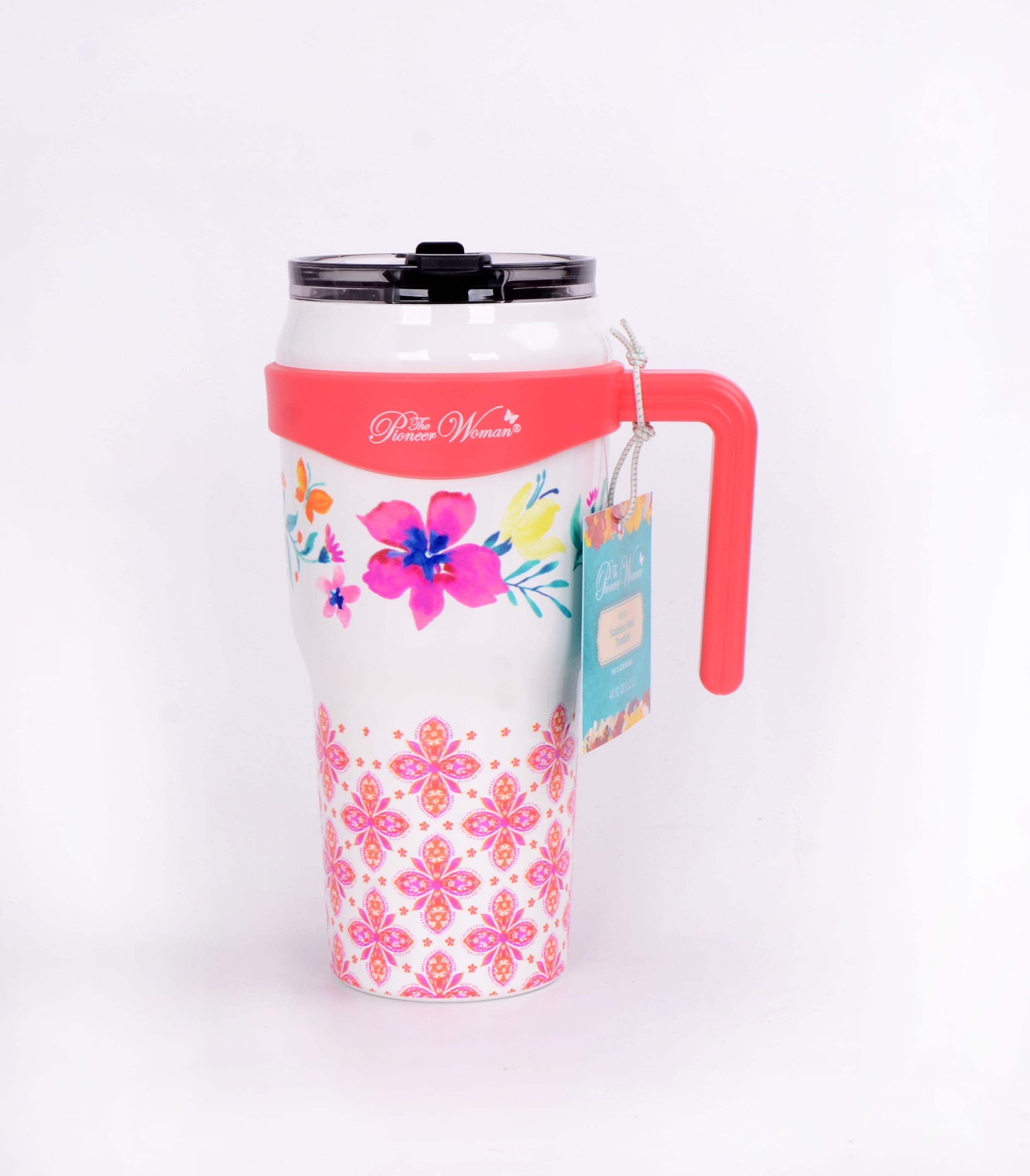 PIONEER WOMAN 24 Oz Breezy Floral Insulated Stainless Tumbler Lid & Straw