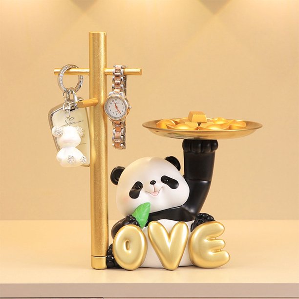 Linda Bandeja De Almacenamiento De Llaves Panda Contenedor de almacenamiento de dulces con figura de Panda, bandeja para llaves de escritorio, bandeja para pendientes y joyas