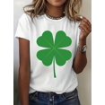 thumbnail image 1 of Camiseta básica para mujer de veranoWomen's Casual Clover Print T-Shirt -Machine Washable, White with Green Four-Leaf Clover Design, PerCamisetas de verano para mujer, manga corta, cuello redondo, c, 1 of 6